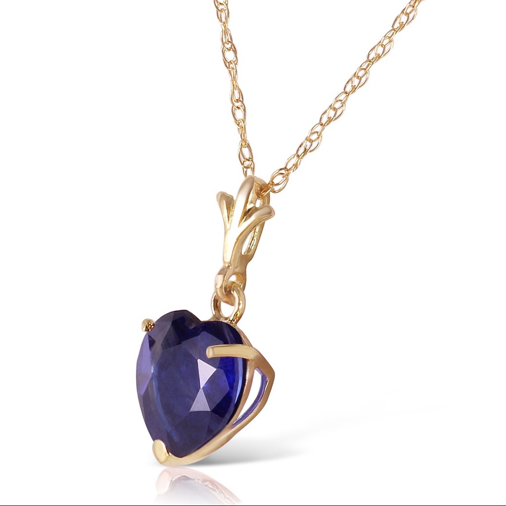 14K. SOLID GOLD NECKLACE  NATURAL HEART SAPPHIRE